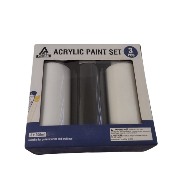 Acrylic Paint Set 3 Piece Black and White 200 ml each - Picture 3 of 3